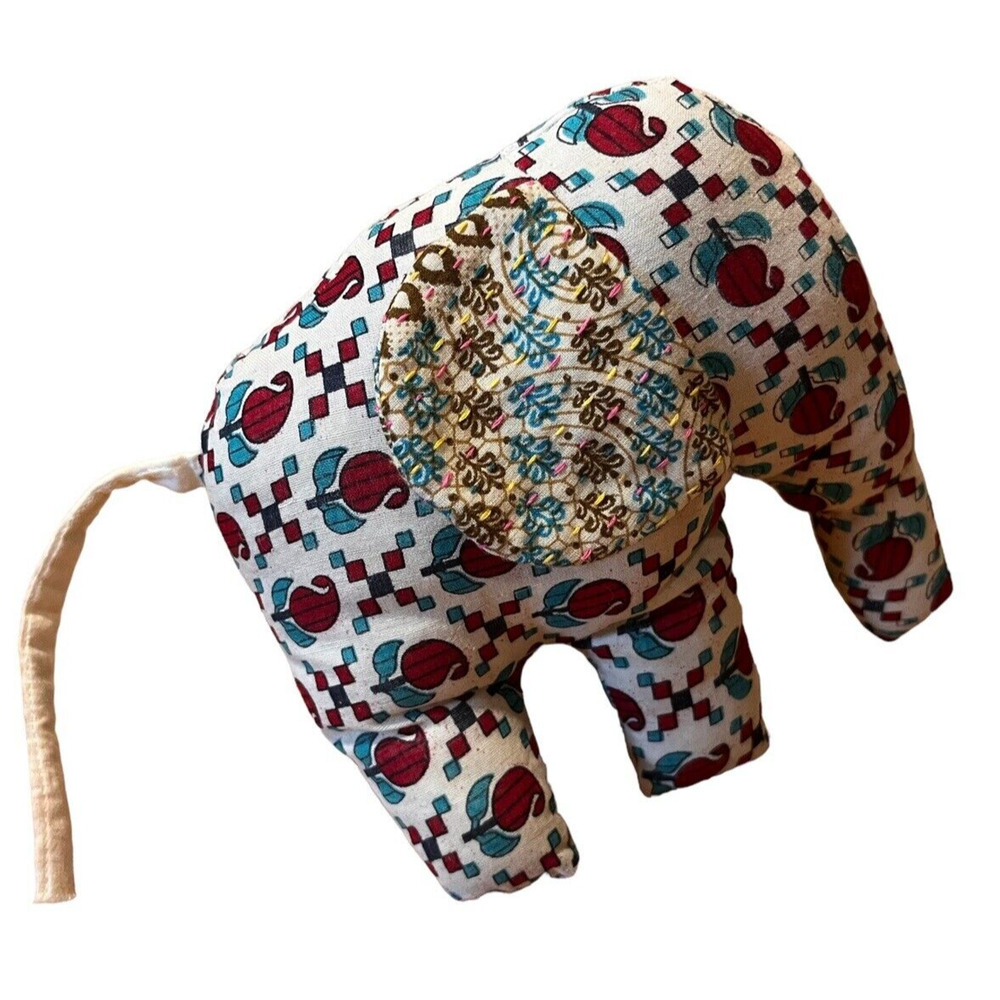 Elephant Soft Plush Toy Fabric Stuffed Animal Calico 7" tall, Stitched Ears